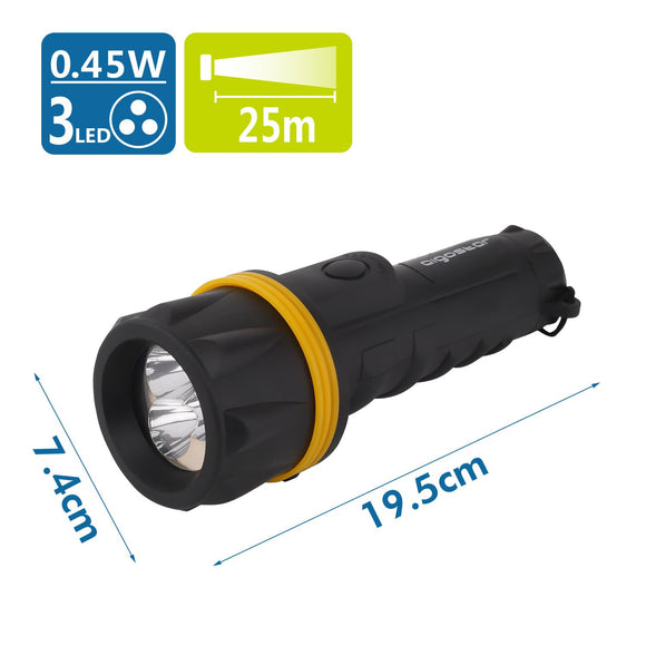 LED RUBBER TORCH BLACK 3LED,use 2*D batteries